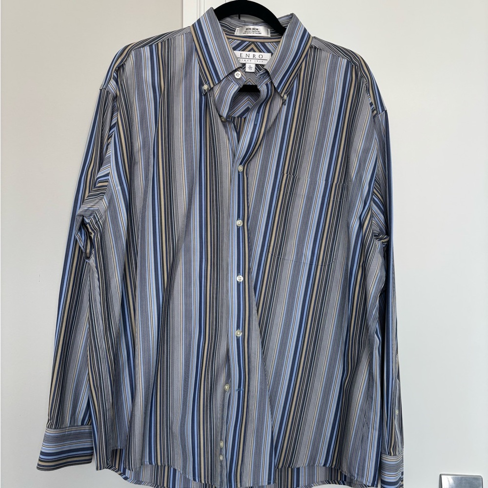 Blue and Gray Casual Button Down Shirt